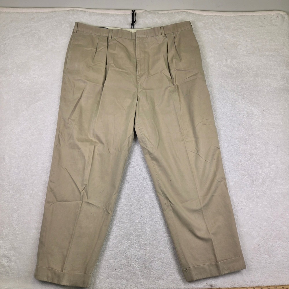 Polo Ralph Lauren Mens Pleated Chino Pants Khaki Tan Cuffed 44x29 Cotton Twill